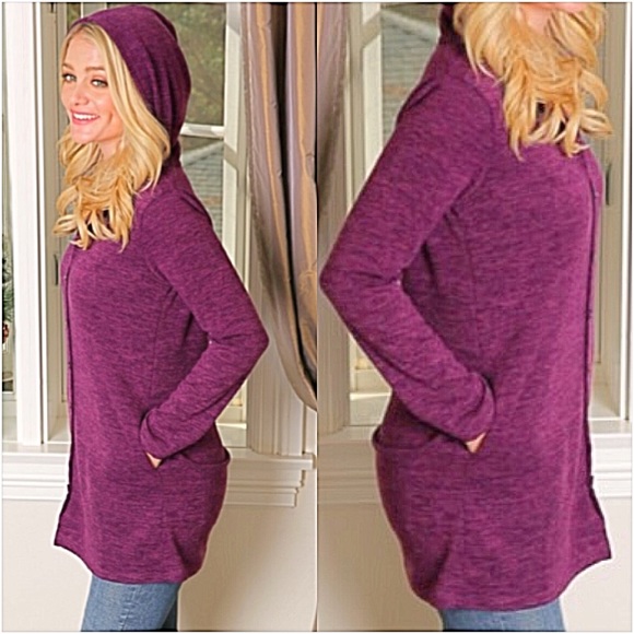 Cozy Button Hoodie Tunic Top Pocket ML - Picture 2 of 8